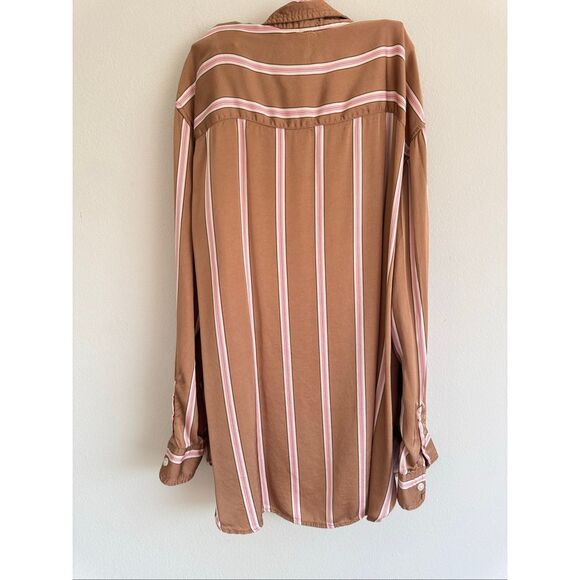 Aerie Pj to Party Pajama Set Button Down Short Size Small Brown Satin Pink - Picture 4 of 10